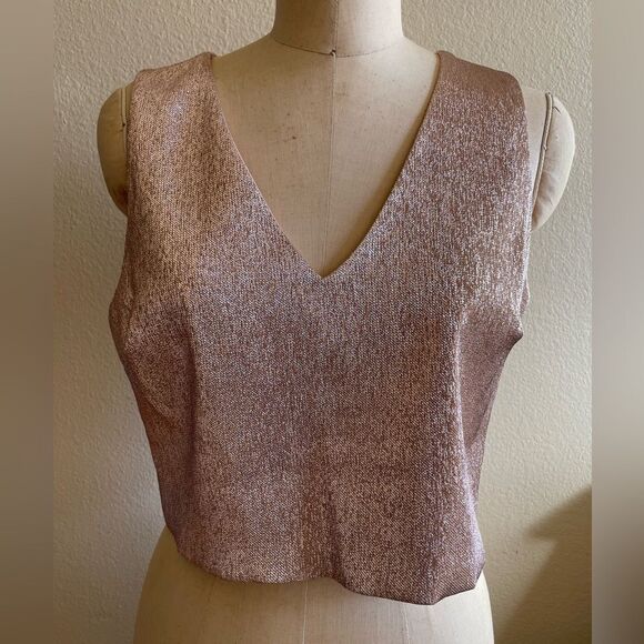 Miss Selfridge Pink‎ cropped shimmer tank size 12 - Picture 1 of 4